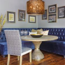 Corner Dining Nook With Blue Banquette