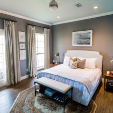 Gray Transitional Bedroom With Rug