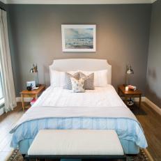 Gray Bedroom With White Bench