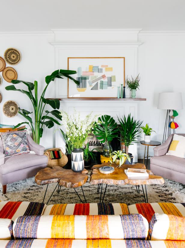 living area with plants