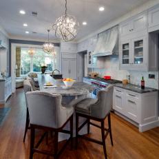 Gray Eat-In Kitchen With Fireplace