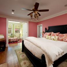 Pink Traditional Master Bedroom With Green Alcove