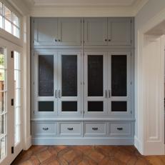 Gray Mudroom With Blackboards