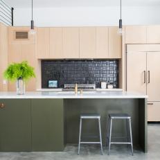 Modern Open Plan Kitchen With Green Island