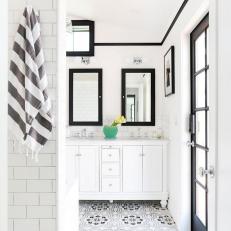 Black and White Bathroom With Black Trim