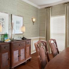 Green Blue Dining Room With Grasscloth