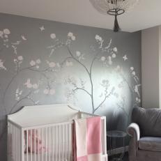 Pink and Silver Girl's Nursery With Floral Mural