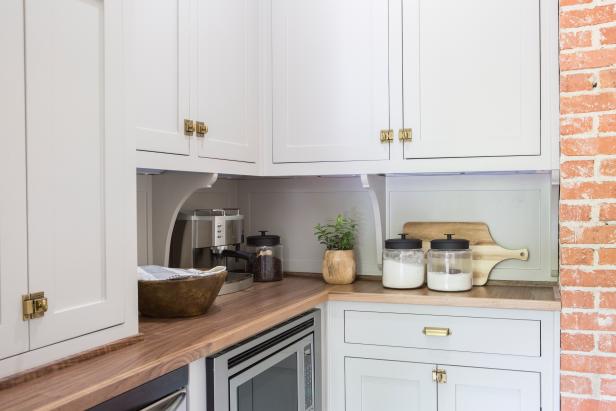  Neutral Butler Pantry with Brown Butchers Block Countertops  