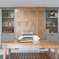 Rustic Neutral Family Room with Faux Cabinet Doors
