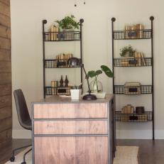 Rustic Neutral Home Office with Brown Desk 