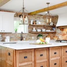 Rustic Neutral Kitchen with White and Brown Island 