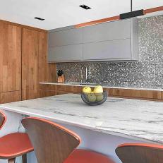 Modern Kitchen With Gray Mosaic Backsplash