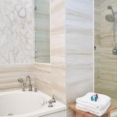 White Spa Bathroom With Striped Marble