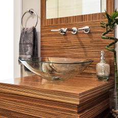 Exotic Wood Vanity and Glass Vessel Sink