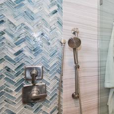 Shower With Blue Tiles