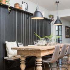 Neutral Cottage Kitchen with Black Shiplap Accent Wall 