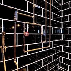 Funky, Exposed Copper Piping Creates Steampunk Look in Shower