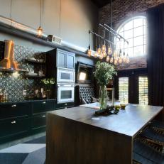 Urban Kitchen With Exposed Brick Wall