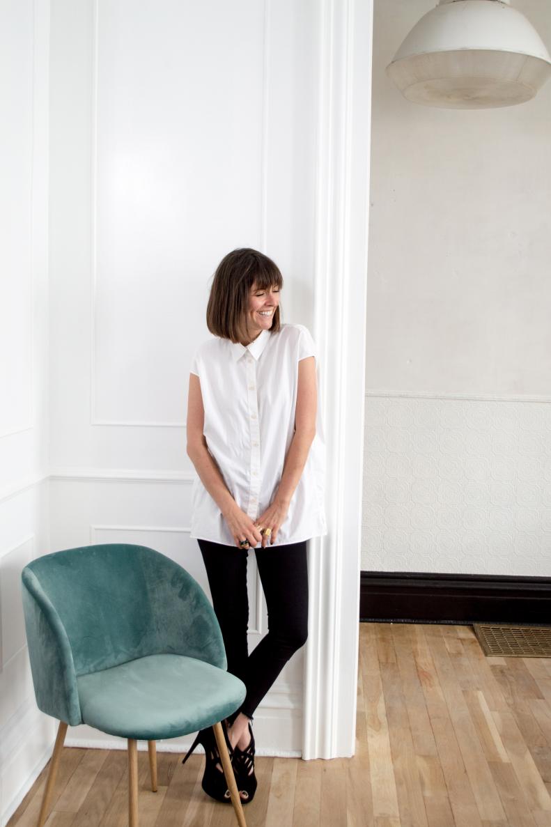 As seen on Restored by the Fords, Leanne Fords pictured in the newly renovated interior living in the Yanakos house 