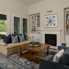 Built-In Bookcases Dress Up Neutral Transitional Living Room