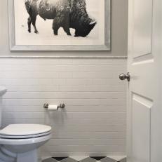 Transitional Powder Room With Black and White Palette