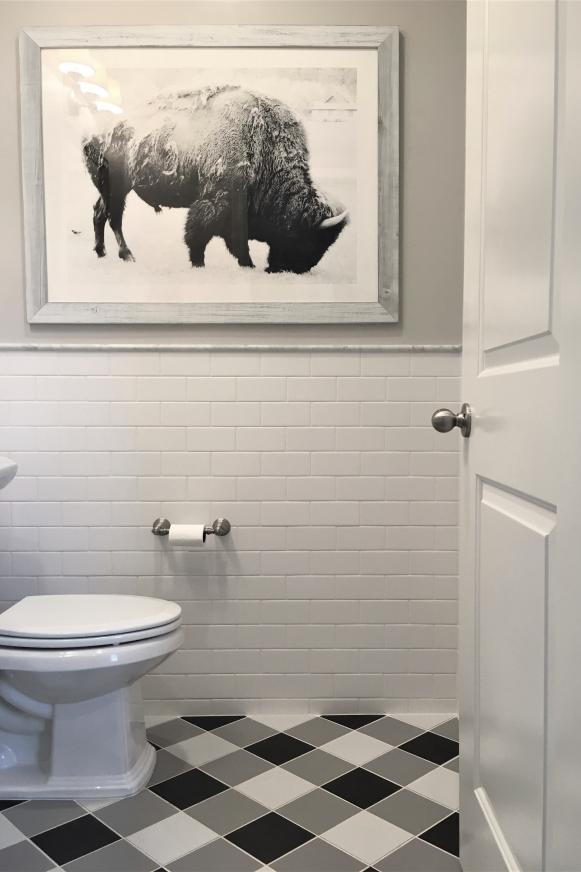 Black-and-White Checkerboard Floor in Powder Room