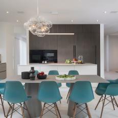 Custom Kitchen With Bright Blue Seating