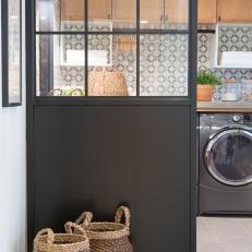 Contemporary Neutral Laundry Room with a Black Metal Divider 