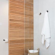 Contemporary White Master Bathroom with Glass  Shower