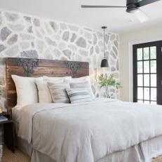 White Rustic Master Bedroom with Black French Doors 