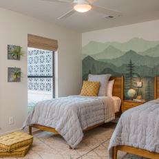 Rustic Neutral Kid's Bedroom with Green Accent Wall