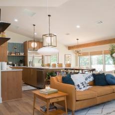 Neutral Midcentury Modern Open Concept Kitchen and Living Room