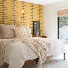 Neutral Midcentury Modern Master Bedroom with Sliding Glass Doors 