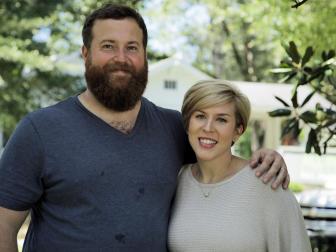 Host Ben and Erin share big smiles during filming on Home Town