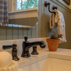 Neutral Craftsman Bathroom with Black Telephone Handle Faucet