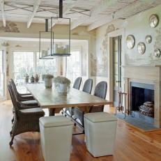 Neutral Transitional Dining Room With Hand-Painted Wall Mural