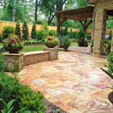Travertine Patio and Built-In Bench