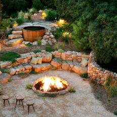 Yard With Hot Tub and Fire Pit