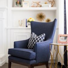 Navy Chair and Gold Side Table Add Personality and Color to Living Room