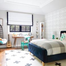 Contemporary Boy's Bedroom With Blue Bed