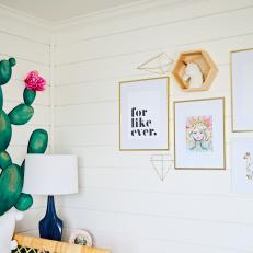 Gold Frames, Geometric Accents Add Shimmer to Girl's Room