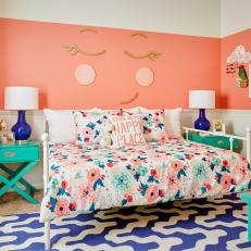 Peach and Blue Transitional Girl's Room With Smile