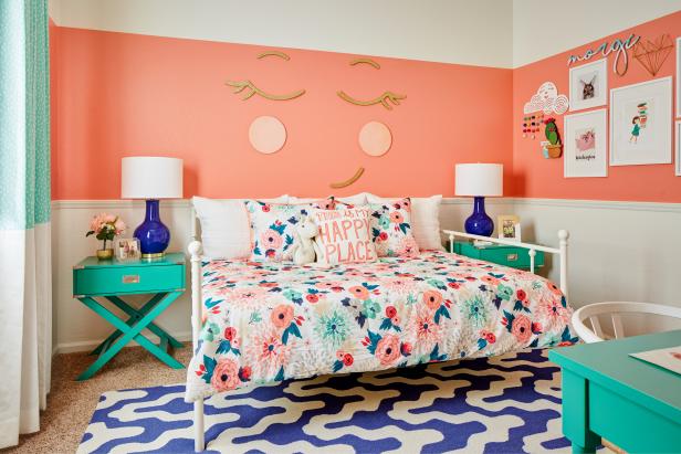 Peach And Blue Transitional Girl S Room With Smile Hgtv