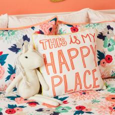 Floral Bed Pillows and Unicorn