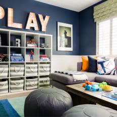 Blue Contemporary Boy's Bedroom With Sectional