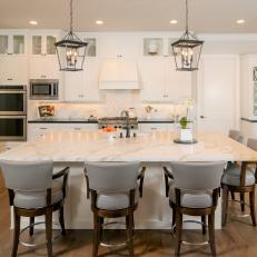 White Transitional Open-Plan Kitchen With Island