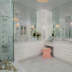 White Spa Bathroom With Built-In Vanity
