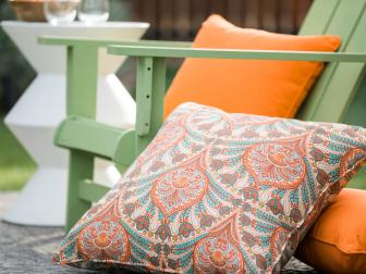 HGTV Spring House 2017: Tangerine-Colored Pillows and Lime-Green Chair 