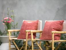 HGTV Spring House 2017: Bamboo-Framed Chairs With Pink Throw Pillows