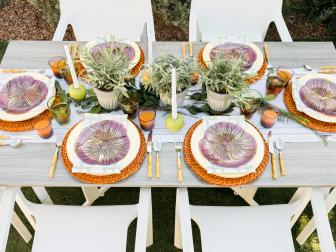 HGTV Spring House 2017: Purple flower-shaped plates on outdoor table